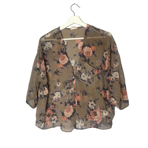 Urban Outfitters Pins and Needles Floral Flowy Kimono Top Size XS Feminine - Picture 8 of 8